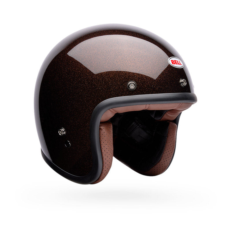 Custom 500 Flake Rootbeer Casco Jet Vintage In Fibra 3 Bottoni Bell