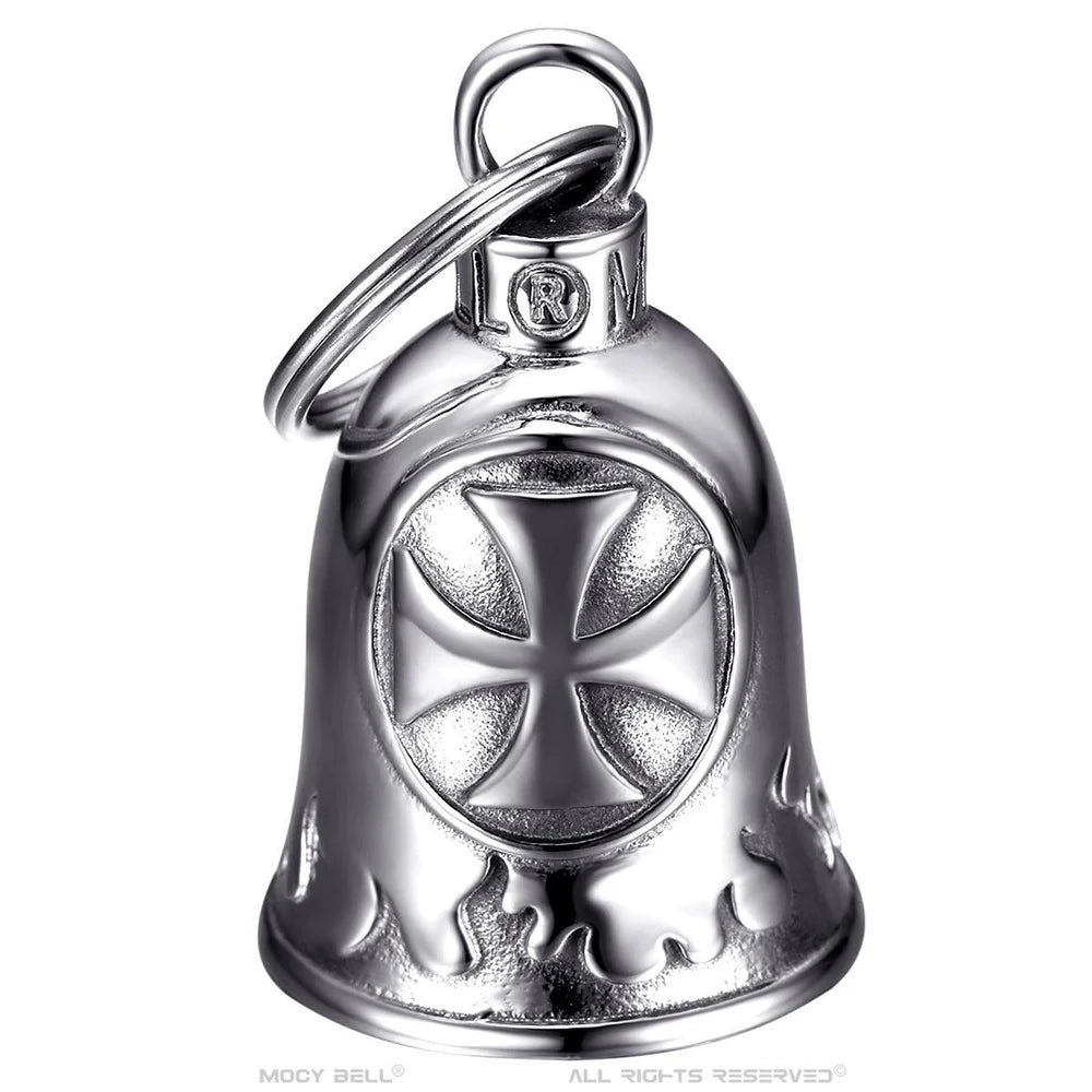 Guardian Bell Campanella Porta Fortuna  Moto 316l Acciao Croce Di Cavaliere Dell'ordine Dei Templari