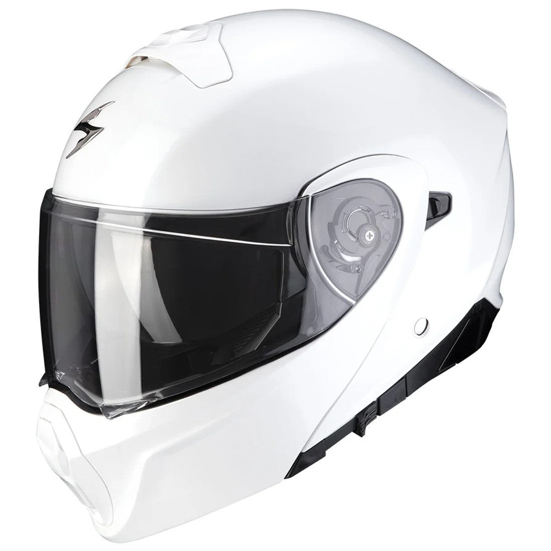 Exo-930  Solid Pearl White Casco Modulare Trasformbile In Jet Scorpion
