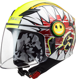 Of602 Funny Crunch White Yellow Hi-vis Casco Jet Bambino Ls2