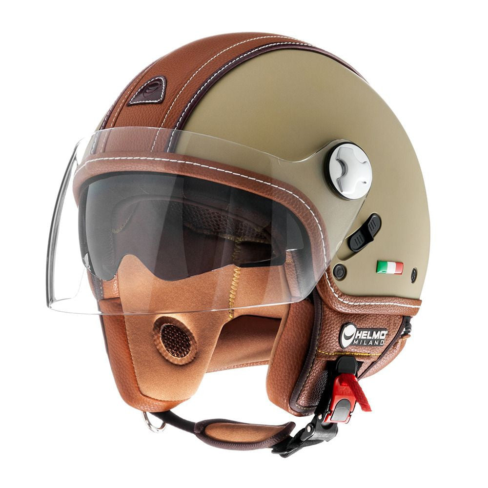 Pelledura Premium Mat Green Casco Jet Helmo Milano