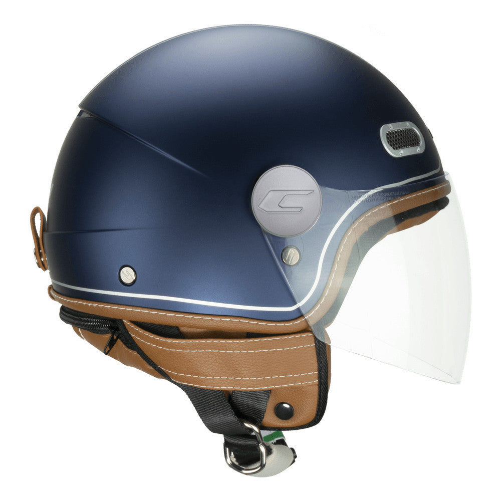 Casco Jet Pix Vintage Blu Argento Satinato Visiera Lunga Cgm