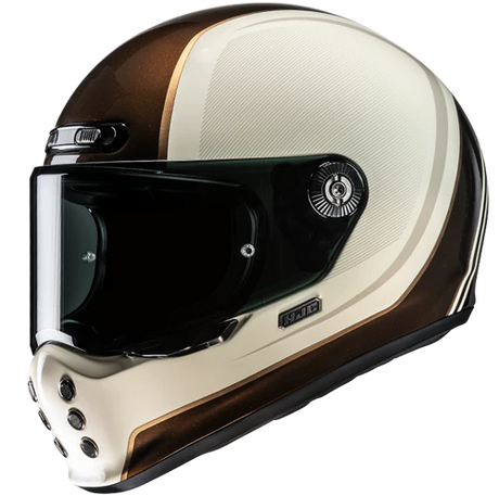 V10 Casco Vintage Integrale In Fibra Hodu Panna-grigio-brown Hjc