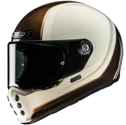 V10 Casco Vintage Integrale In Fibra Hodu Panna-grigio-brown Hjc