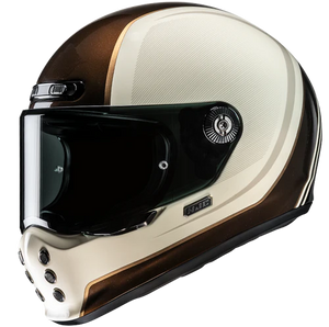 V10 Casco Vintage Integrale In Fibra Hodu Panna-grigio-brown Hjc