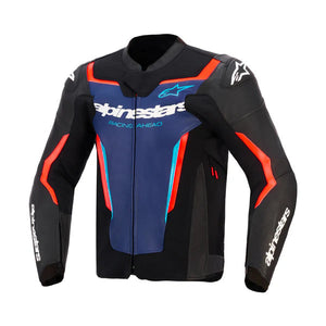 Gp Force V2 Leather Jacket Black Blue-red Fluo Alpinestars