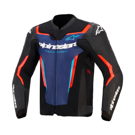 Gp Force V2 Leather Jacket Black Blue-red Fluo Alpinestars
