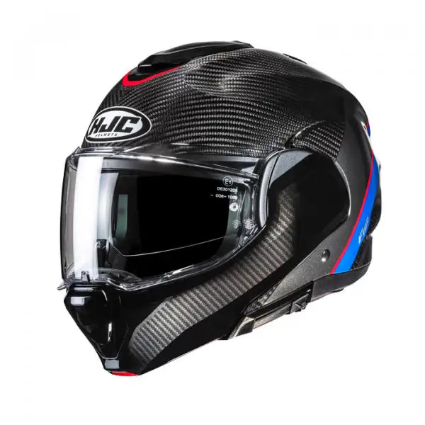 F100 Carbon Stan Mc21 Casco Convertibile In Carbonio Blu Cromed/red  Hjc